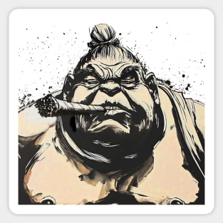 Puff Sumo: Puff Sumo Smoking a Cigar Sticker